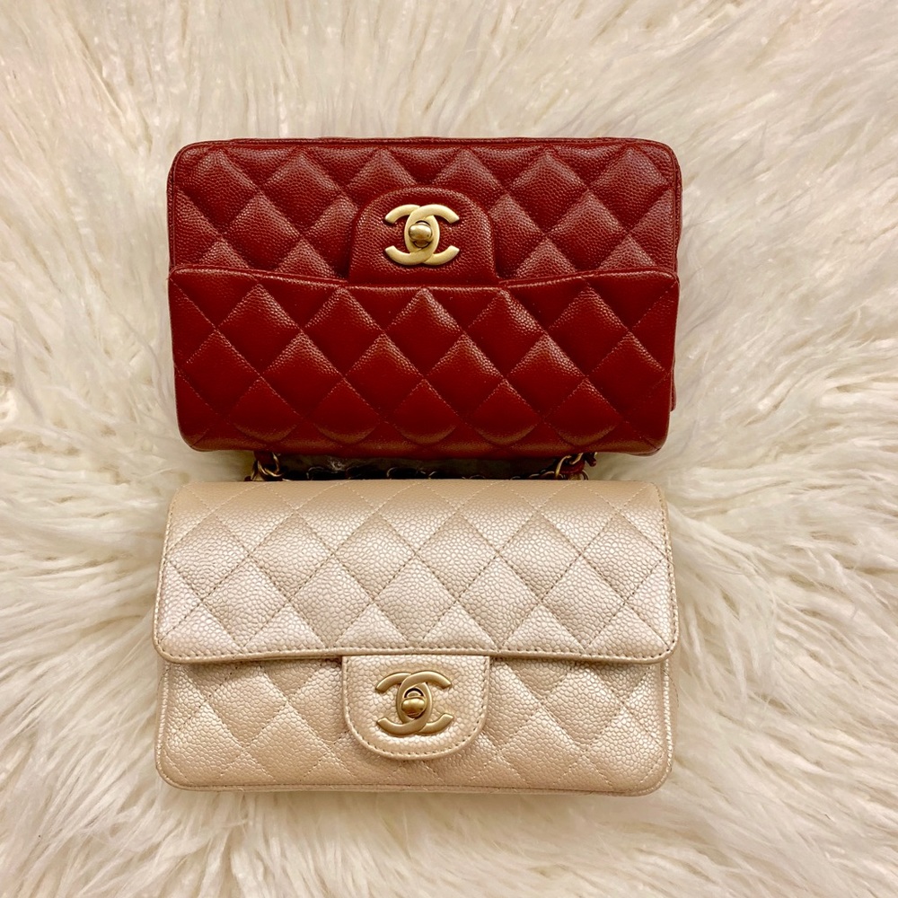 💗SOLD💗Chanel Pearl Iridescent Mini Caviar GHW